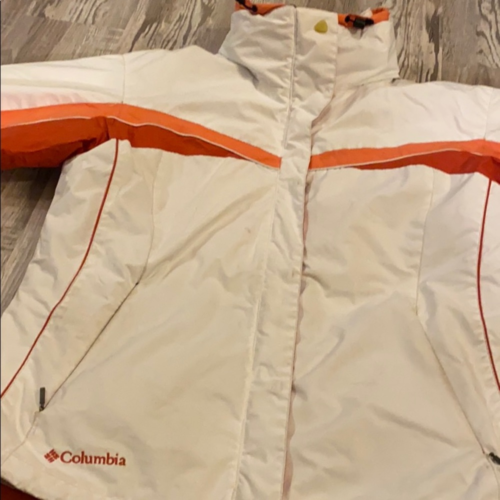 Columbia 3 in 1 ski jacket in white/orange